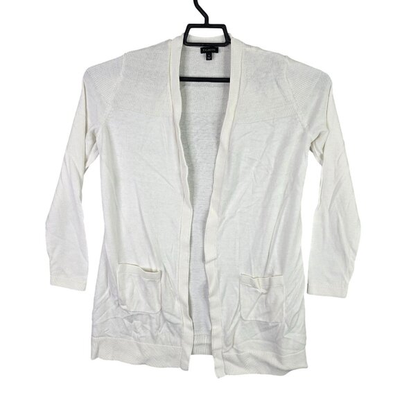 Womens Talbots White Open Front Long Cardigan Sweater Pockets Cashmere Blend S - Picture 1 of 6